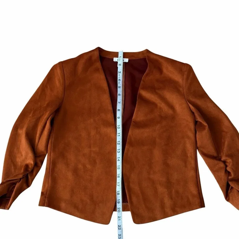 Bar III Faux Suede Open Front Jacket in Dark Clay – Size S (BNWT)